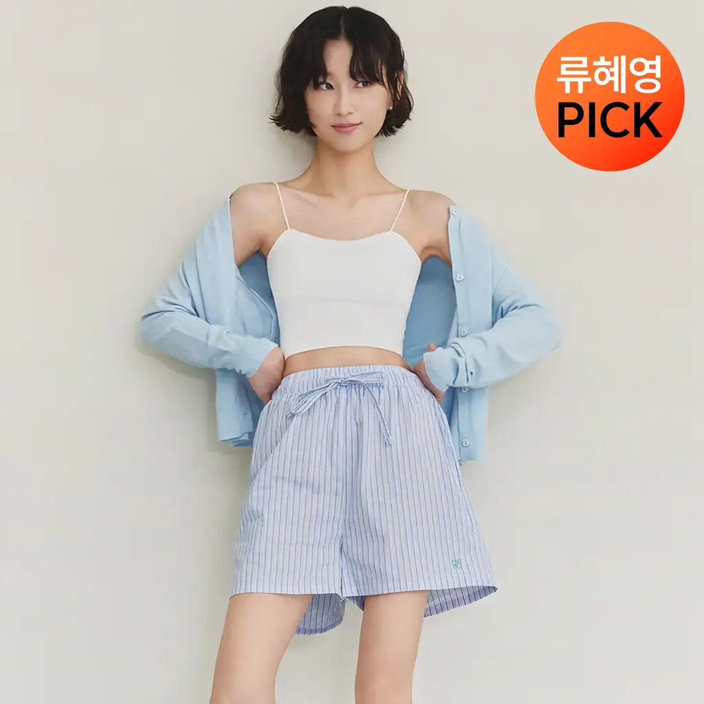 [류혜영 PICK] 마른파이브 코튼 스트라이프 버뮤다 파자마 팬츠 3colors (F/L, XL)